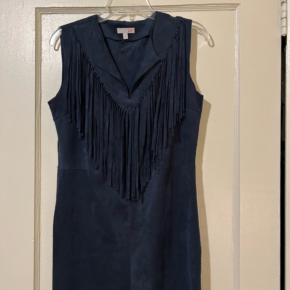 Gianni Bini Navy Fringe Sleeveless Dress